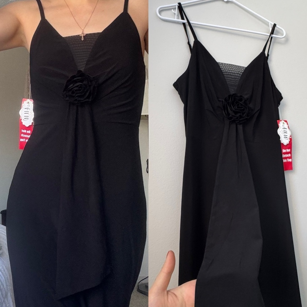 AUW Long Slip Column Sexy Black Dress Women's Size L NWT - Picture 1 of 9